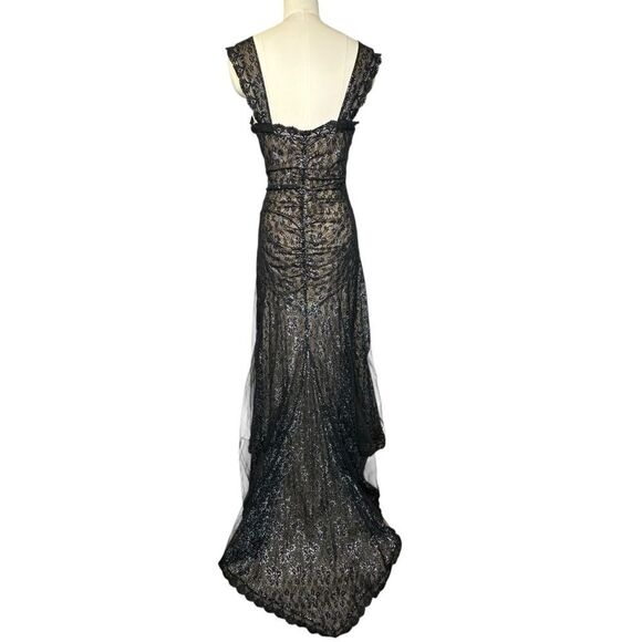Randolph Duke  Vintage 1990s Black Lace Metallic Cocktail Gown with Train - Picture 4 of 13